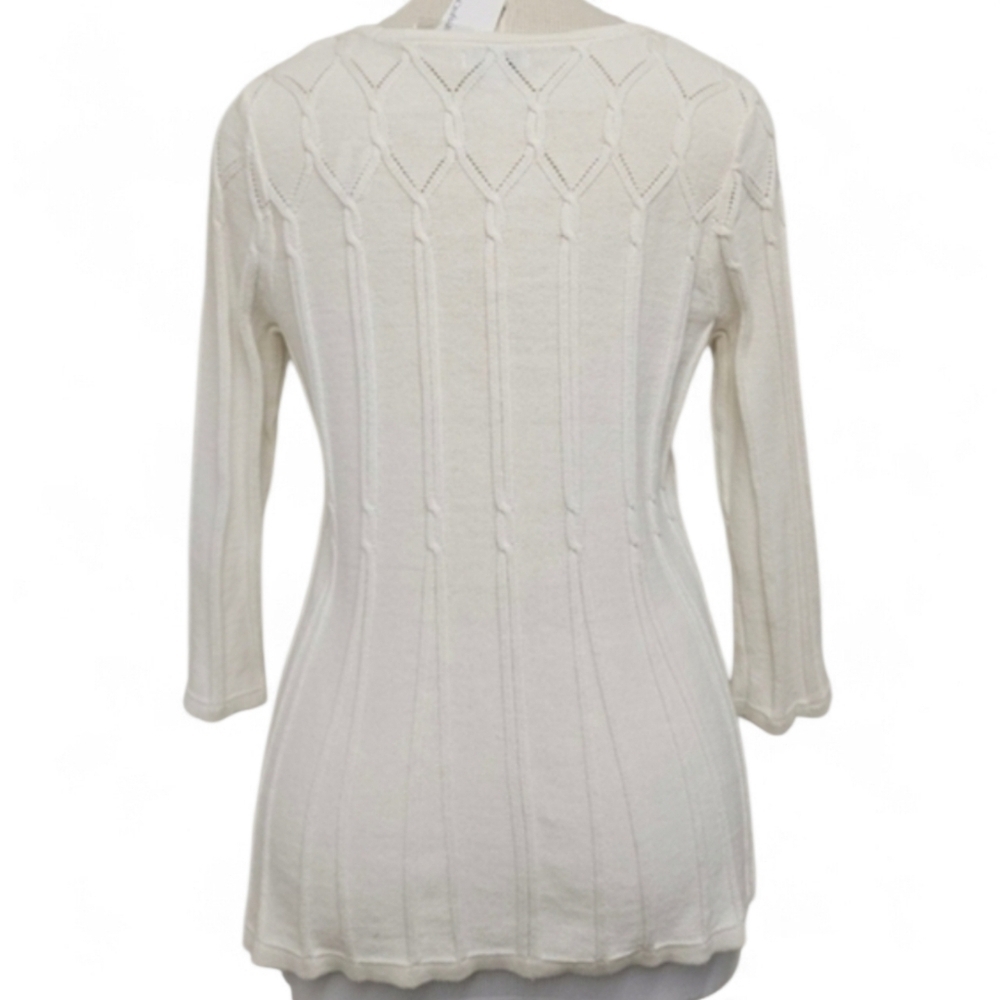 Open Cable Knit Cotton Button Up Cardigan in Ivory Size Medium NWT - Picture 3 of 9